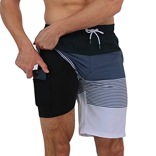 Arcweg Homme Short de Bain 2 en 1 à séchage Rapide Long Short de Bain avec Doublure de Compression Surf Short de Plage Extensible avec Poches à glissière XL(EU)