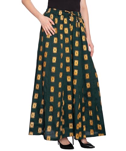 Image of TNQ Full Flared Cotton Palazzo Pants || Gold Print Printed Sharara Garara || Ethnic Or Casual Wear