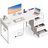 ODK Scrivania con 3 Cassetti, 120x48x75,5 cm Scrivania per Ufficio con 2 Prese di Corrente e Prese USB, Scrivanie PC Reversibili Scrittoio Scrivanie per Computer Domestico, bureau, Bianco