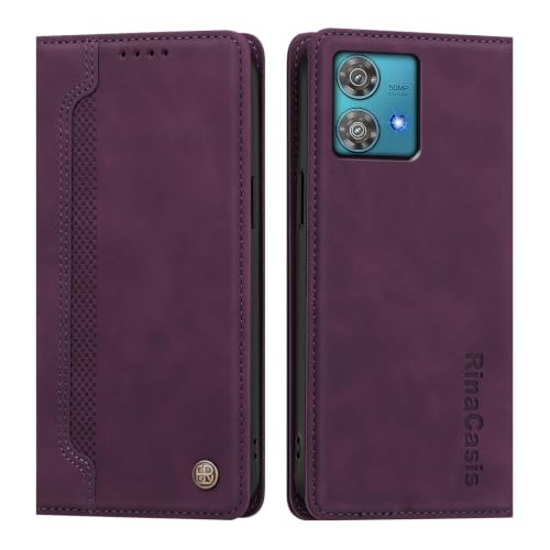 rongki Leather Case for Motorola Edge 40 Neo, PU Leather Magnetic Folio Flip Wallet Case with Card Holder Kickstand Shockproof Protective Phone Cover for Motorola Edge 40 Neo, Violet