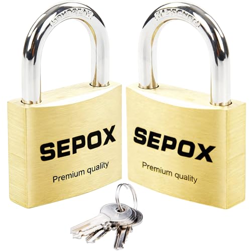 SEPOX® 2-Pack Premium Solid Brass Padlock with 4 Same Keys, 40mm 1-9/16