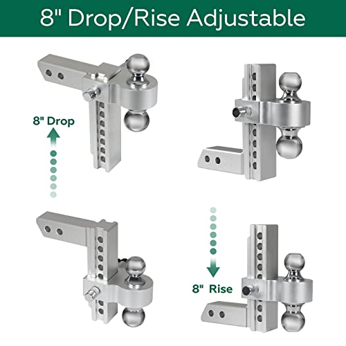 Fullwatt Adjustable Trailer Hitch Fit 2’’ Towing Hitch Receivers, 8-Inch Embedded Design Drop/Rise Aluminum Dual Ball Mount Drop Hitch, 10000 Lbs Gtw Tow Hitch For Heavy Duty Truck #TOP3