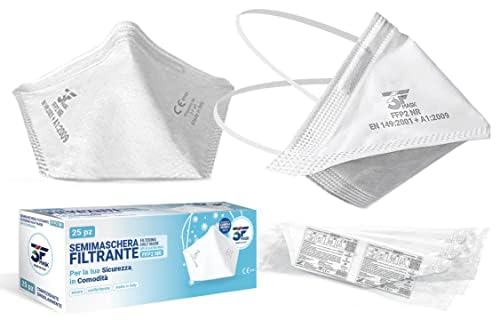 3fmask FFP2 Certificate CE - 25 Pezzi Imbustate Singolarmente - Semimaschera ffp2 Made in Italy modello a Becco da 25 Pezzi
