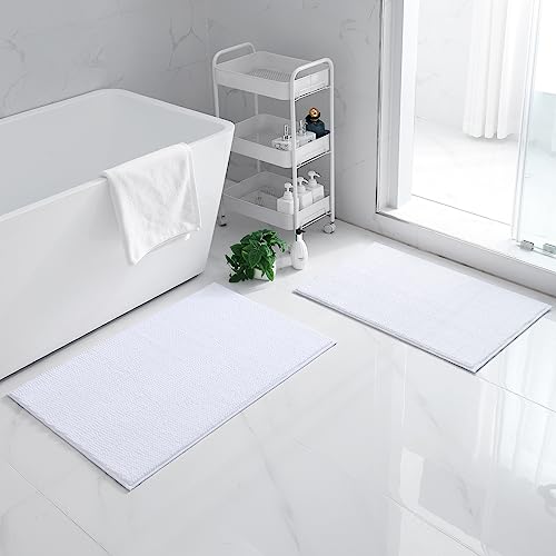 Homaxy Chenille Badezimmerteppich Set 2 teilig rutschfeste Badematte Set Weich Saugfähige Badteppich Waschbar Badvorleger - 40x60 cm+50x80 cm, Weiß