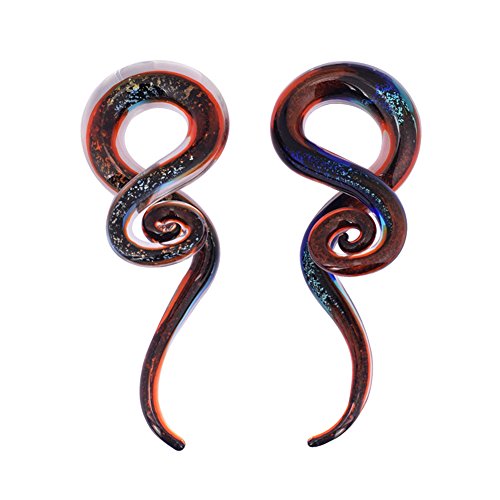 YOFANST Ear Stretching Glass Spiral Tapers Piercing Jewelry Ear Gauges 2pcs red Glitter, 0g(8mm)