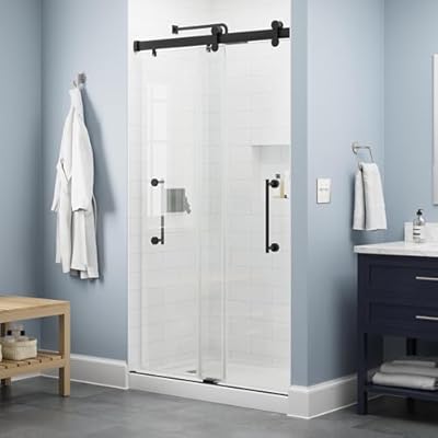 Delta Paxos 48 in. x 76 in. Frameless Sliding Shower Door in Matte Black with 5/16 in. (8mm) Tempered Clear Glass, SD5758478