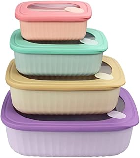 Set of 4 Food Storage Container with Lids Plastic Cook & Storage Mixing Bowl Set Nesting Airtight Meal Prep Food Container Rectangular Tupperware Set for Fridge Freezer Microwave Dishwasher Safe