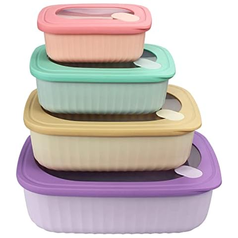 Set of 4 Food Storage Container with Lids Plastic Cook & Storage Mixing Bowl Set Nesting Airtight Meal Prep Food Container Rectangular Tupperware Set for Fridge Freezer Microwave Dishwasher Safe Cover