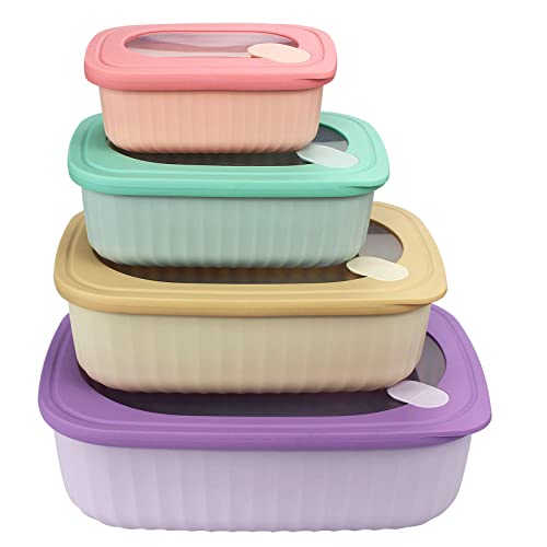 Set of 4 Food Storage Container with Lids Plastic Cook & Storage Mixing Bowl Set Nesting Airtight Meal Prep Food Container Rectangular Tupperware Set for Fridge Freezer Microwave Dishwasher Safe