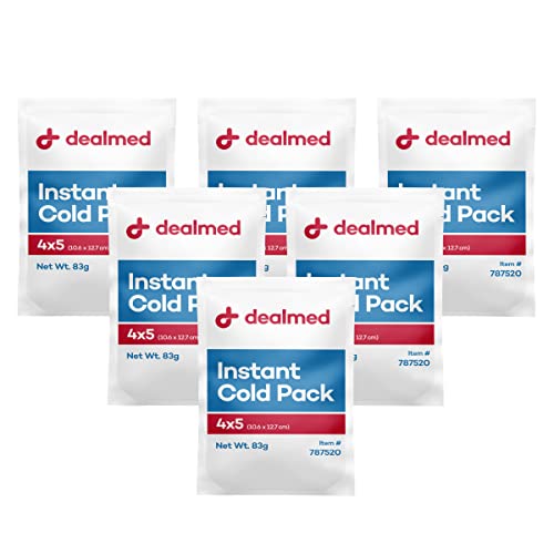 Image of Dealmed Instant Cold Packs - Single Use, Squeeze Activated - 6 Pack | 4 x 5 in, Nylon Shell, 30 Sec Cooling, Up To 10 Min Relief, For Sprains Burns Swelling, Adult, Flexible Lightweight Compact