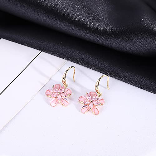 3A Cubic Zirconia Cherry Flower Dangle Earrings for Women Girls Hypoallergenic Retro Charm Blossom Drop Dangling Hook Stud Vintage Elegant Wedding Birthday Jewelry Dainty Gifts4