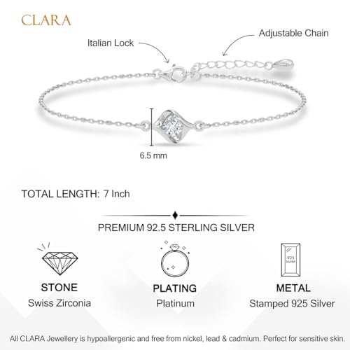 Image of CLARA 925 Sterling Silver Mia Solitaire Pendant Earrings Chain Bracelet Ring for Women & Girls| Platinum Plated | Gift for her