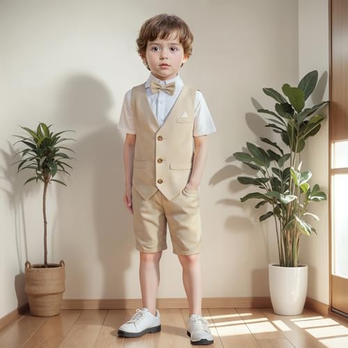 Image of Nwada Boys Suit Toddler Dress Clothes Shirt with Bow Tie, Dress Pants Sets Kids Gentleman Outfit suits