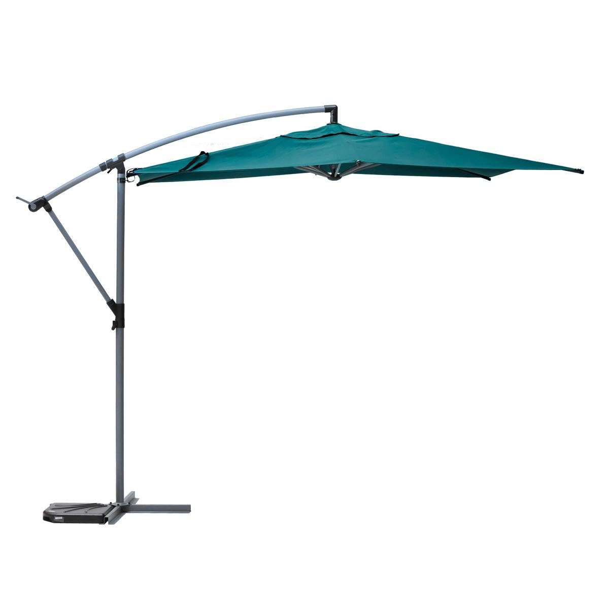 Hespéride Parasol Déporté Rond Manoa Bleu Canard et Graphite 4 m Anti-rouille Rotation 360° Protection Soleil, Intempéries pour Jardin, Terrasse