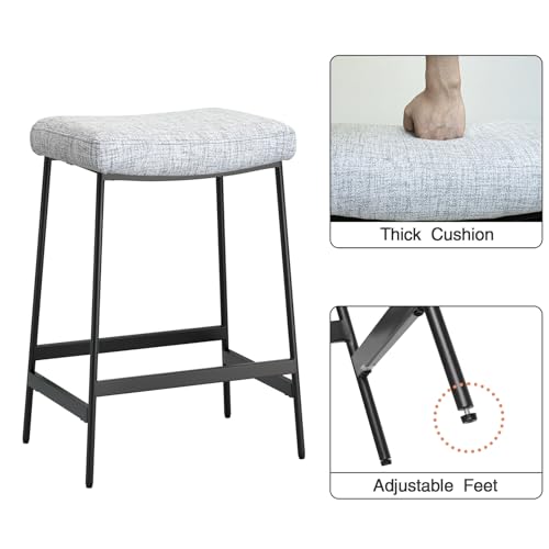 Skokliz 27'' Bar Stools Set of 2, Backless Counter Height Stools, Upholstered Saddle Seat with Thick Cushion & Footrest, Modern Stools for Kitchen, Grey by Skokliz - Image 6