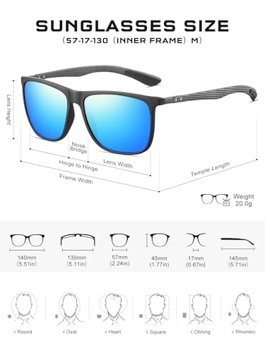 Image of HAOLOTA Polarized Sunglasses for Men Ultralight Carbon Fiber Temple,Square Sunglasses UV400 Protection for Driving /Golf