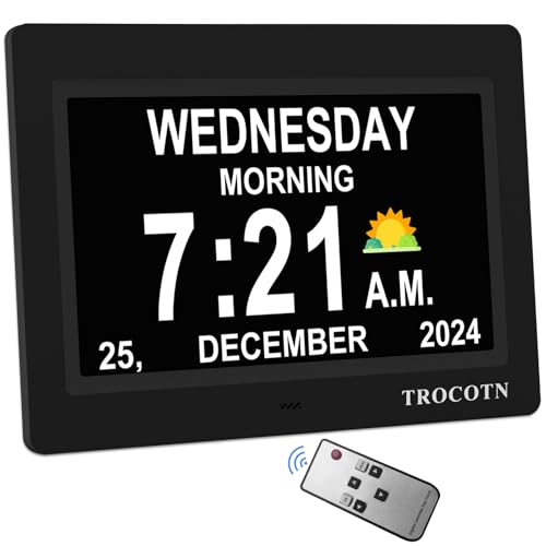 TROCOTN Dementia Digital Clock Large Display, Alarm Clock with Auto DST(Black)