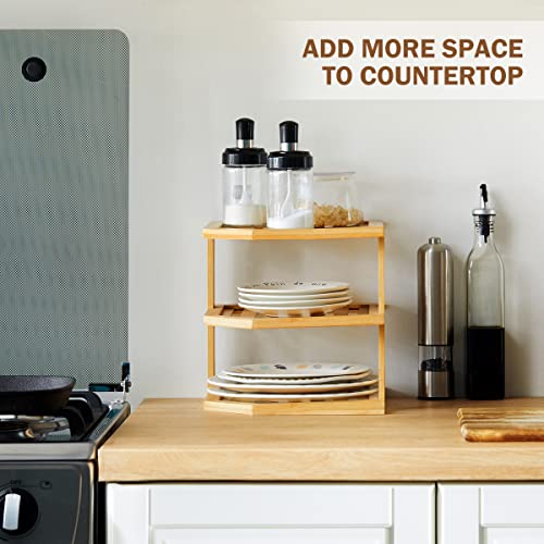 Apicizon Kitchen Corner Shelf, Plate Organizer For Cabinet, Bambo Corner Cabinet Shelf 3 Tier Kitchen Pantry Wall Mount Kitchen Storage Shelves Organizer, Natural #TOP2