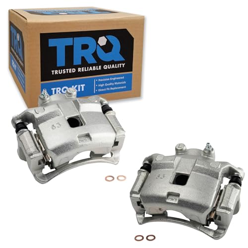 Image of TRQ Front Brake Caliper Set Zinc Coated Brackets Hardware Compatible with 2000-2006 Nissan Sentra