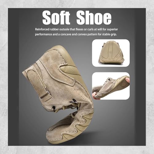 Italian Handmade Suede High Boots, Beck Shoes Men Waterproof Suede Casual Sneakers Outdoor Non-Slip Breathable Barefoot Ankle Boots for Hiking, Driving(Gray,US 5.5)4