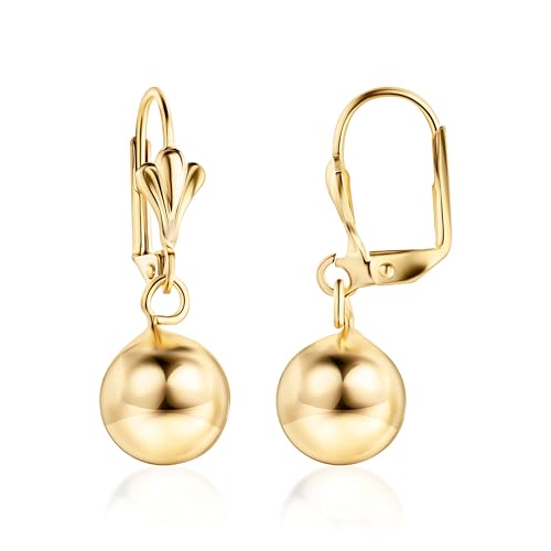 Barzel 18K Gold Plated Dangling Ball Drop Earrings, 8-12mm Sizes, Gold Plated, Tarnish Free, Made in Brazil