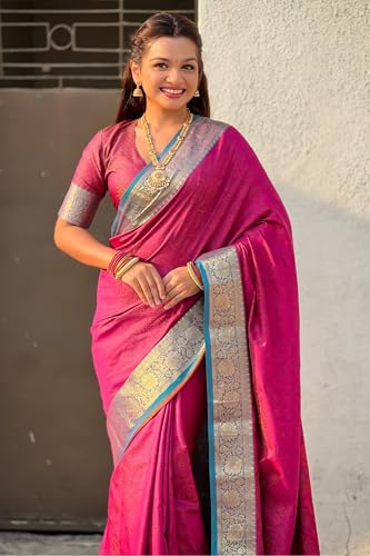 Image of SGF11 Women's Kanjivaram Pure Soft Silk Designer Saree With Blouse Piece