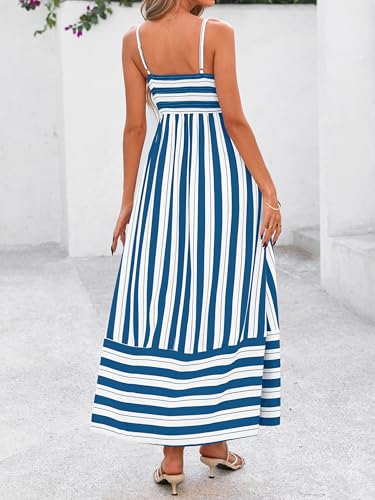 Image of PRETTYGARDEN Women Summer Maxi Dresses 2026 Spaghetti Strap Boho Floral Striped Wedding Guest Beach Vacation Flowy Long Dress