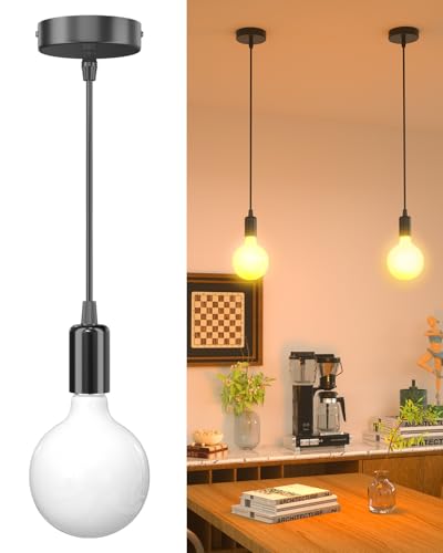HeatingLux Hanging Pendant Light with E27 Bulb, Black Pendant Light with Adjustable Hang Line, 1800K Sunset Glow Filter Chandelier Ceiling Lights for Kitchen Island, Bar, Living Room, Pack of 1