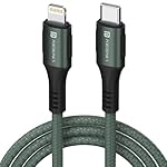 Portronics Konnect CL 20W POR-1067 Type-C to 8 Pin USB 1.2M Cable With Power Delivery & 3A Quick Charge Support, Nylon Braided For All Type-C and 8 Pin Devices, Green