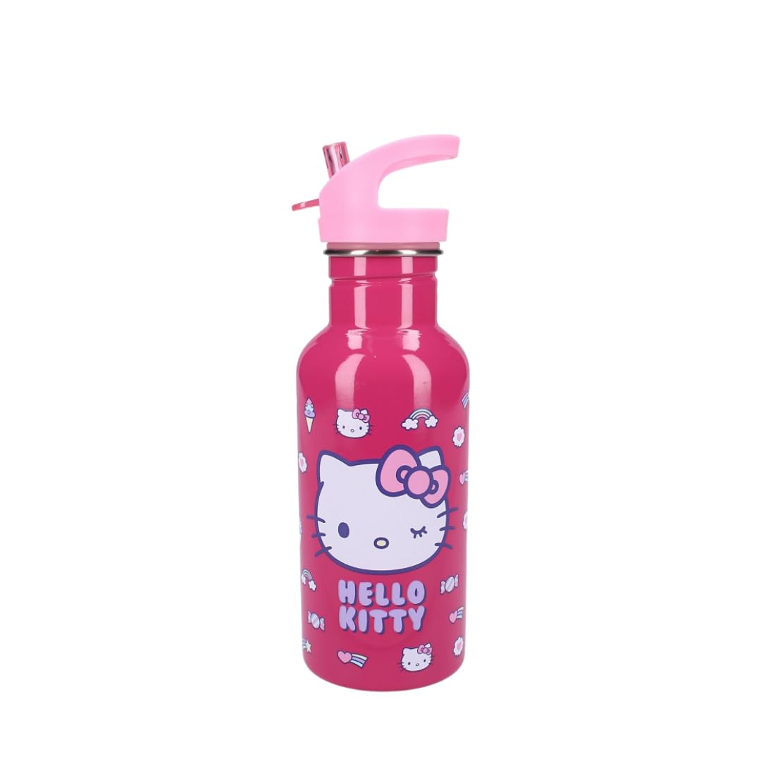 My sweety pop - Hello Kitty Girl's Water Bottle - Stainless Steel - Nursery, Preschool, School, Holiday, Meal - 22 cm - 500 ml - Hydration - Gift Idea - Bottle (Hello Kitty - Pink)