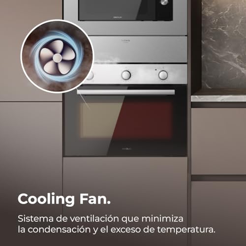 Cecotec Four Encastrable 45 cm Bolero Hexa C134500 Inox A. 2600W, Capacité de 56L, Faible Consommation, 4 Fonctions, Minuterie, Nettoyage à la Vapeur, Cuisson à la Vapeur
