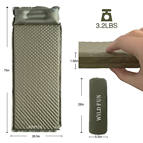 Wild Fun Sleeping Pad For Camping Self Inflating Foam Camping Sleeping Pad With Pillow For Camping,Backpacking,Hiking #TOP1