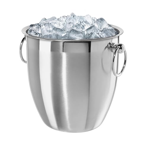OGGI Stainless Steel Ice Bucket 3 Liter (3.2 Qt), Classic Ice Bucket with Handles for Parties & Entertaining, Unbreakable Bar Accessories for Indoor & Outdoor Use