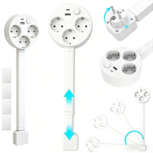 Steckdosenverlängerung Erweiterbare Steckdosenleiste mit USB Typ-C Ladefunktion und 3 AC-Steckdosen Steckdosen Verlängerung ausziehbar 4767 cm um 360 drehbar für Küche Wohnzimmer Büro Max 1500W