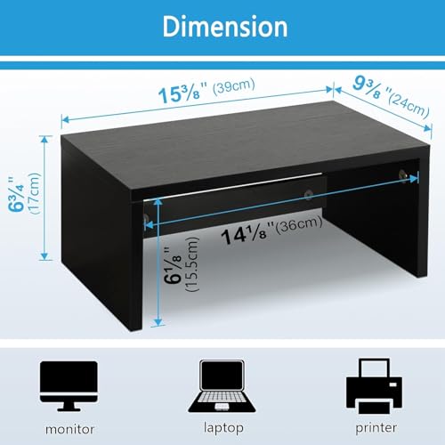 Image of Higher Monitor Stand Riser, Wood Monitor Riser with Storage for Desk Small Monitor Stand TV /Screen /PC /Laptop Riser Computer Stand Desktop Shelf (Black)