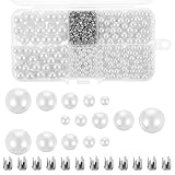 1400 Pcs Pearl Setting Machine Accessories Pearl Beads with Rivet Studs Rivets for Fabric Metal Rivet Set 5 Sizes of No Hole Round Pearls Beads for DIY Crafts Decoration Hats Shoes Clothes （Ivory）