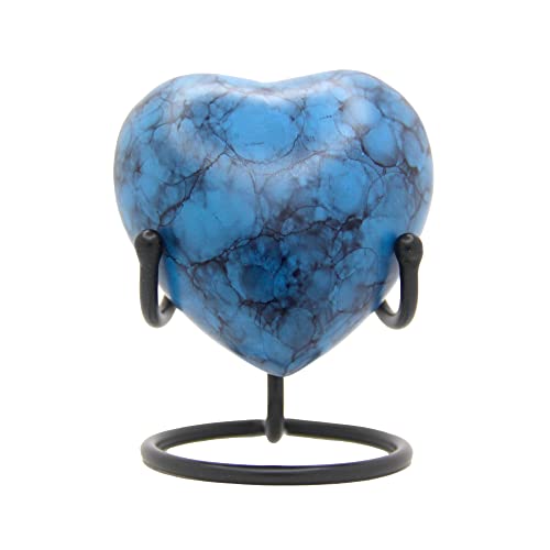 Blue Heart Keepsake Urn - Mini Ash Urn with Display Stand - Small Handcrafted Cremation Urn for Ashes - Perfect for Adults & Infants - Tribute to Unseen Unheard but Always Near