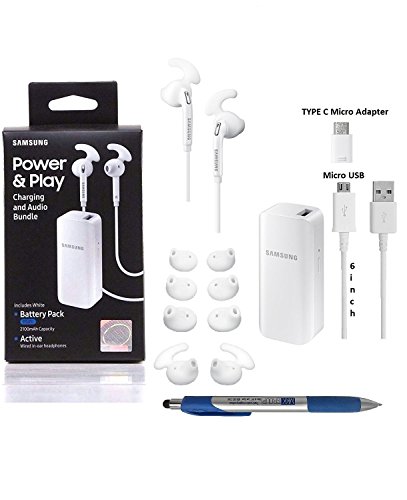 Samsung Power & Play Bundle - Active In-Ear Wired + 2100mA Battery Pack Mini USB + TYPE C Micro Adapter + Stylus for Android - (Retail Packing)