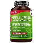 Nutravita Vinaigre de Cidre de Pomme 1033 mg - 180 gélules végane de vinaigre de cidre bio - Avec du poivre de Cayenne, du curcuma et du gingembre