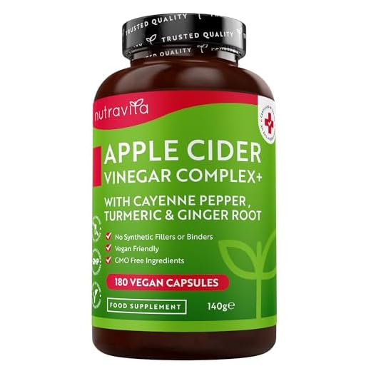 Complejo de Vinagre de Sidra De Manzana - 180 Cápsulas Veganas - Puro, Crudo, Sin Filtrar - Con Pimienta de Cayena y Raíces de Cúrcuma y Jengibre - Fabricado Por Nutravita