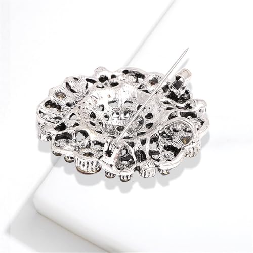 Image of Antique Round Rhinestone Brooch Pin for Women Girls Vintage Baroque Red Green Crystal Boho Style Brooches Lapel Pins Elegant Dress Accessories Christmas Wedding Festival Ornament Jewelry Gift