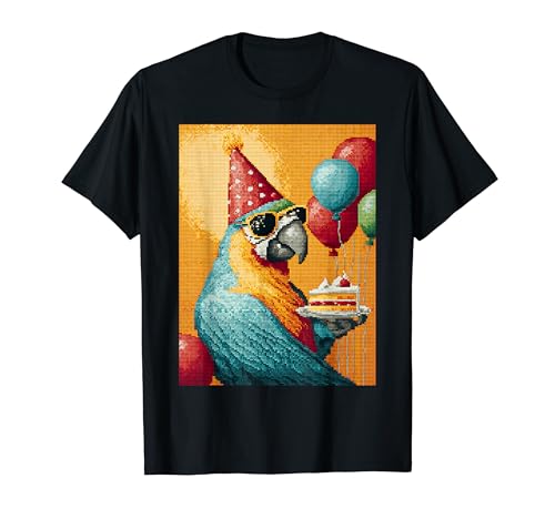 Retro Parrot Birthday Party Balloons & Cake Pixel Animal T�V���c