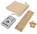 WE Games Travel Cribbage Board Game Set – Foldable 2-Track Mini Wooden Cribbage Board with Cards, Dice, Metal Pegs & Storage Bag – Portable Game