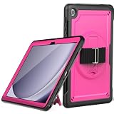 PREDCFVY Funda para Samsung Galaxy Tab A9 Plus 11 Pulgadas 2023 (SM-X210/X216/X218), para Niños Antigolpes Resistente con Protector de pantalla/Soporte Ajustable, Correa y Portalápices (Rose Red)