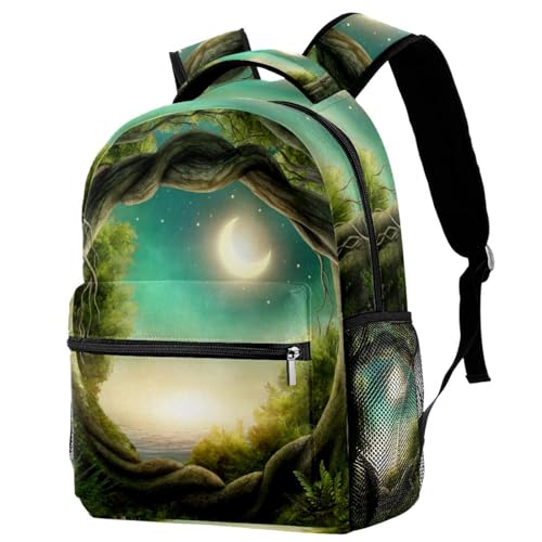Sac à dos d'école arbre et lune multicolore pour ados et enfants
