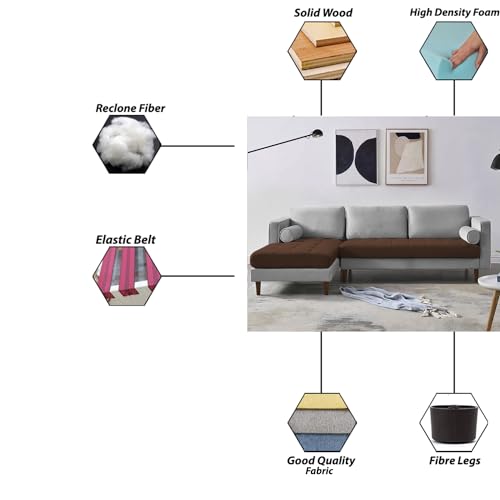 Image of Lezra LHS 4 Seater L Shape Sofa Set for Living Room (Brown Grey Fabric) Premium Fabric Sofa