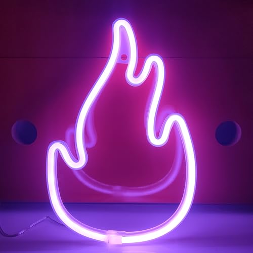 Image of JYWJ Flame Neon Sign,USB or 3-AA Battery Powered Neon Light,LED Table Decoration,Bedroom Wall Decoration,Birthday Gift,Wedding Supplies Business Gift(Purple)