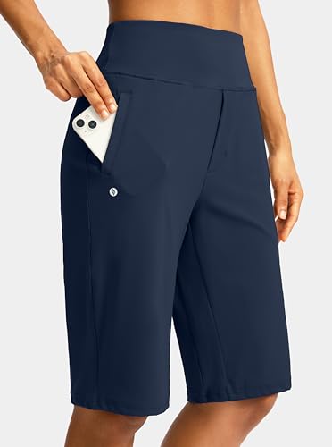 SANTINY Womens 12" Bermuda Shorts Knee Length with Pockets High Waisted Stretchy Casual Walking Long Shorts for Women3