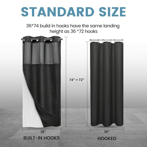 EUTXL Heavyweight Stall No Hook Shower Curtain with Snap in Liner,256GSM Waffle Weave Shower Curtains for Bathroom,36W x 74H,Black by EUTXL - Used condition - Image 8