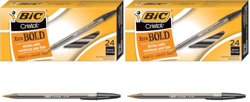 Image of BIC Cristal Xtra Bold Ballpoint Pens,Bold Point (1.6mm) For Vivid And Dramatic Lines,Black Ink,Perfect Ink Pens,24 Count (Pack of 2)